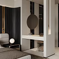 Modern Minimalist Bedroom With Large Bed Gray Rug Black Coffee Table And Wooden Accent Wall