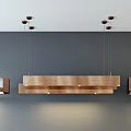 Modern Hanging Rectangular Pendant Lights With Wooden Frame On Gray Wall 3d model