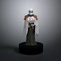 Man in Armor with Helmet Cape Shield and Sword on Black Base