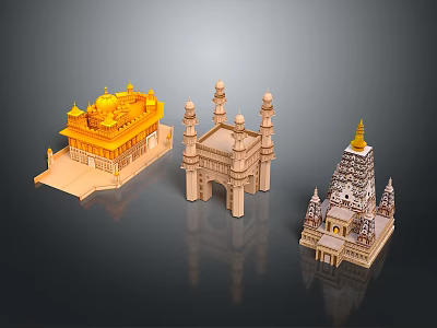 Ancient Architecture Models Showcasing Diverse Styles With Golden Domes Arches And Towers 3d model