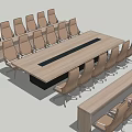 Modern Wooden Rectangular Conference Table With Multiple Chairs And Side Desks 3d model