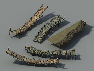 Rustic Wooden Bridges With Curved Straight And Railed Designs For Landscaping 3d model