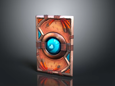 Ornate Decorative Panel With Blue Sphere Center Brown Straps And Orange Accents 3d model