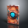 Ornate Decorative Panel With Blue Sphere Center Brown Straps And Orange Accents