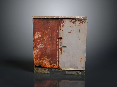 Old Rusty Metal Computer Cabinet With Red Gray Rust And Locked Door 3d model