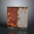 Old Rusty Metal Computer Cabinet With Red Gray Rust And Locked Door 3d model