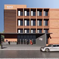 Red Brick Homestay Building With Large Windows Covered Entrance Greenery Flowers And Silver Car