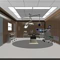 Modern Operating Room Interior With Surgical Lights Operating Table Medical Equipment And Wooden Walls