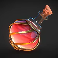 Fantasy Magic Potion Bottle With Red Glowing Spherical Body And Golden Decorative Frame