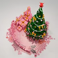 Festive Christmas Tree With Pink Gift Boxes Welcome Sign And Decorations