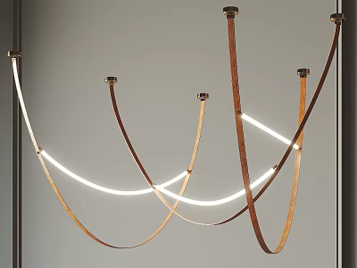 Modern Curved Chandelier Design With Wooden Metal Frames And LED Light Strips 3d model