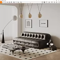 Modern Leather Sectional Sofa In Living Room With Floor Lamp Framed Art Coffee Table