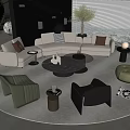 Modern Living Room Interior With Beige Sofa Coffee Table Set Green Plant And Light Rug