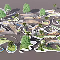Modern Landscape Wall Design in Curved Outdoor Space with Green Plants and Water Features