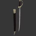 Medieval Curved Sword with Metal Hilt Dark Wrapped Handle and Black Scabbard with Metal Accents