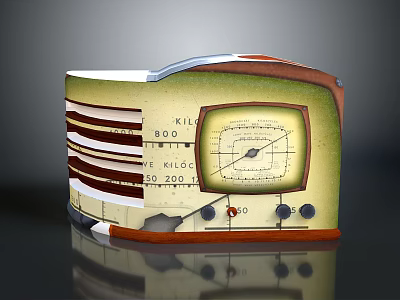 Vintage Radio Design With Green And Red Case Dial Knobs And Frequency Scale 3d model