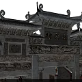 Traditional Chinese Village Archway With Ornate Carvings And Classic Curved Roofs