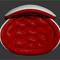 Red Plush Upholstered Leisure Chair With Modern White Circular Base Design