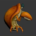 Orange Cartoon Style Crab With Large Claws Green Eyes And Standing Pose On Dark Background