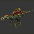 3D Animated Spinosaurus Dinosaur Character With Colorful Red Yellow Sail And Green Body