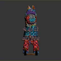 Colorful Woven Rocking Horse With Vibrant Tassels And Wooden Rocker Design