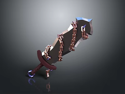 Angular Blade Sword With Wrapped Chains Dark Hilt And Metallic Sheen On Dark Background 3d model