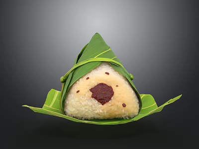 Traditional Chinese Zongzi Wrapped in Fresh Bamboo Leaves with Glutinous Rice and Red Bean Paste 3d model