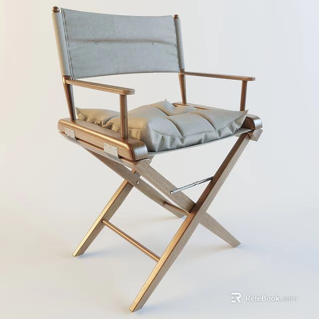 Comfortable Foldable Leisure Chair with Wooden Frame Light Gray Cushion and Armrests 3d model 