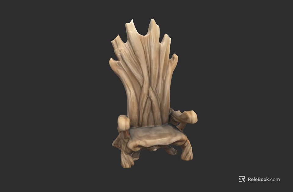 Unique Handcrafted Wooden Chair With Natural Log Texture And Sculpted Design 3d model 