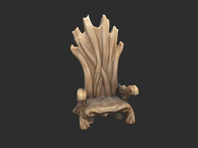 Unique Handcrafted Wooden Chair With Natural Log Texture And Sculpted Design 3d model