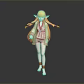 Anime 3D Blonde Elf Character With Braided Pigtails Elf Ears And Green Badge