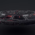 Futuristic Disk Structure With Red And White Glowing Lines And Complex Illuminated Patterns