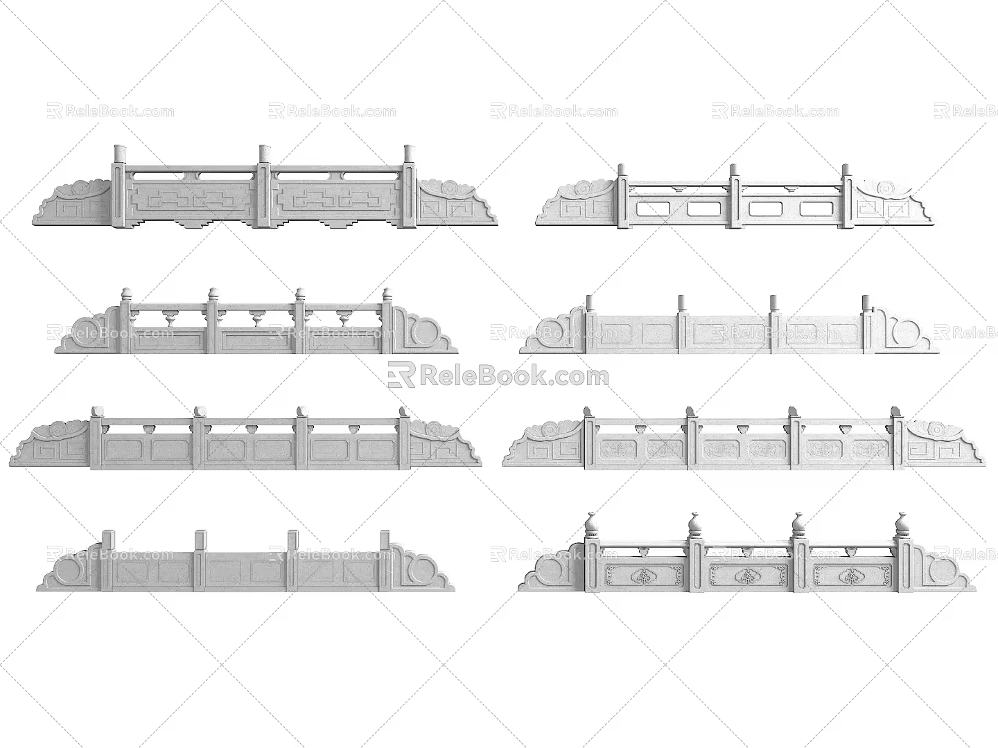 Chinese-style Stone Railing Bridge Railing River Railing Chinese-style Railing White Jade Railing Stone Railing Fence 3d model