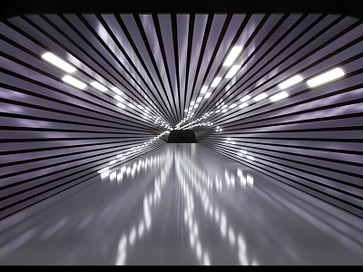 Road Facility Tunnel With Modern Striped Metal Structure And Reflective Floor Lighting 3d model