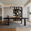 Modern Study Room Interior With Writing Desk Bookshelf And Pendant Lights