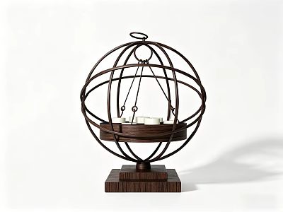 Unique Spherical Table Lamp with Iron Frame Wooden Base and Modern Design 3d model
