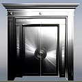 Black Double Entrance Door With Ornate Patterned Panels And Classic Frame Design