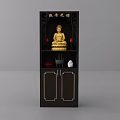 Traditional Black Buddhist Shrine Cabinet With Golden Buddha Statue Red Candles And Storage Doors