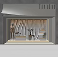 Chic Fashion Window Display With Mannequin Wavy Textured Backdrop Vase And Illuminated Shelves