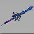 Fantasy Decorative Sword With Blue Purple Accents Star Patterns And Chain