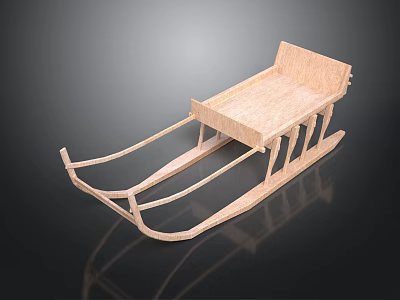 Handmade Wooden Sled With Sturdy Frame Structure And Traditional Outdoor Design 3d model
