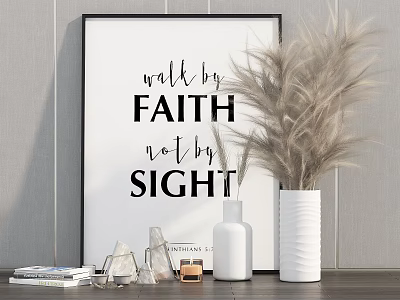 Modern Decorative Ornaments Set with Framed Poster Feather Plant White Vase and Geometric Decor 3d model