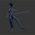 Blue Muscular Humanoid Character With Tail In Tight Suit 3D Model Design