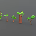 Cartoon Style Trees with Brown Trunks Green Leaves and Left to Right Trunk Leaf Variations