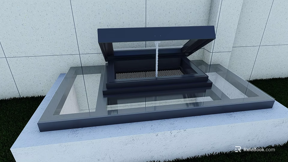 Detached Villa Exterior With Open Glass Skylight White Walls And Grass 3d model 