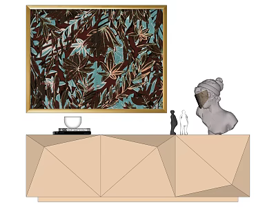 Modern Interior Decor Featuring Framed Artwork Sculpture Geometric Cabinet And Decorative Items 3d model