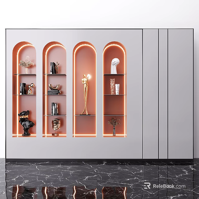 Modern Decorative Cabinet With Arched Open Shelves And LED Lighting For Decorative Items 3d model 