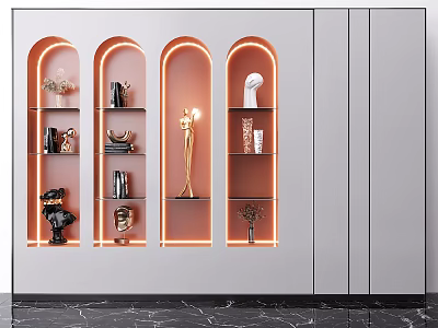 Modern Decorative Cabinet With Arched Open Shelves And LED Lighting For Decorative Items 3d model