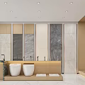 Modern Office Interior Design With Wooden Walls Marble Accents And Open Layout