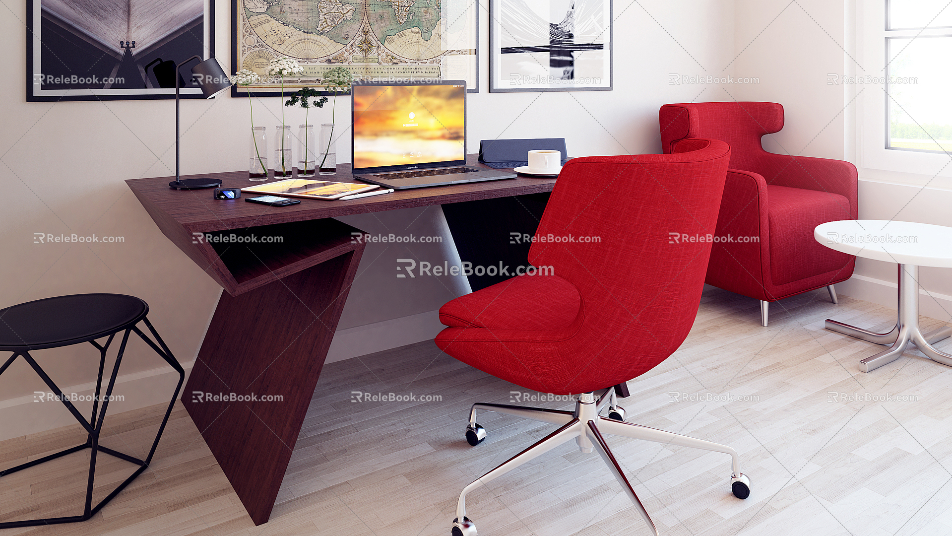 Modern Desk Chair Desk 3d model